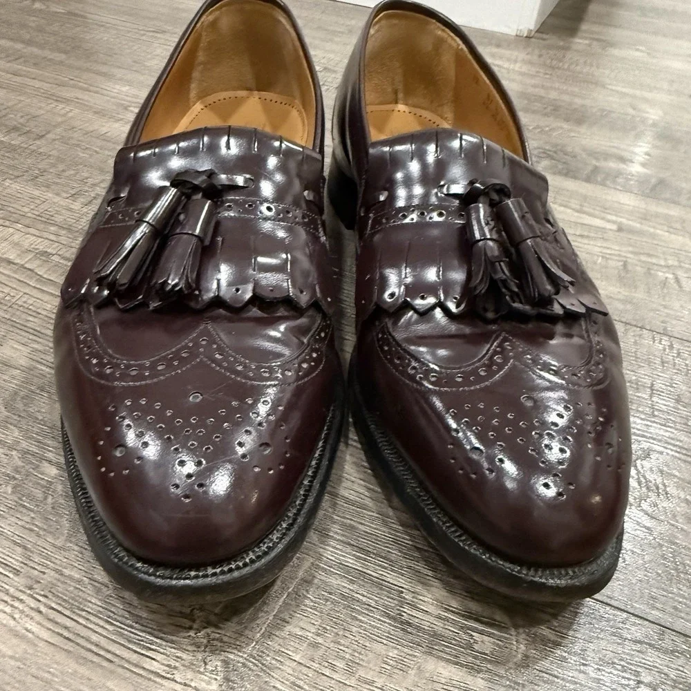 JOHNSTON & MURPHY OPTIMA Mens 12 Shoe Wingtip Tassel Loafer Burgundy Leather USA